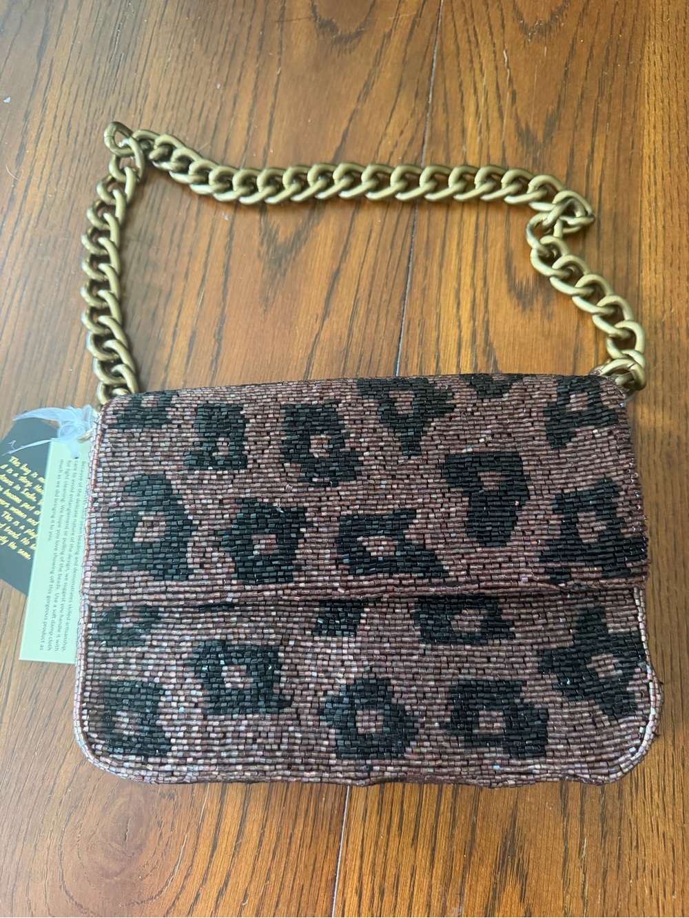 Leopard Beaded Chain Crossbody Bag - Brown/Black